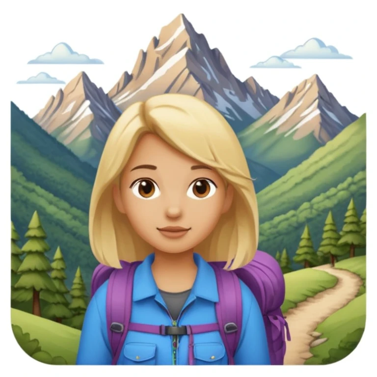 girl backpacking, travelling mountains background emoji