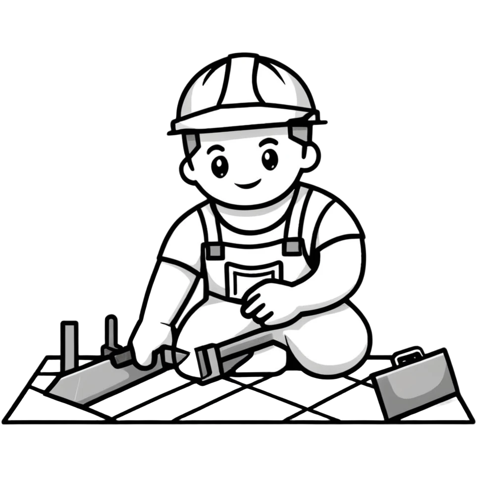 Moldovan builder laying floor tiles, construction worker with tools emoji