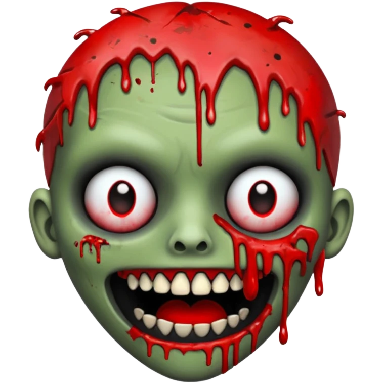 Zombie emoji with black grills and red paint splattered on it emoji
