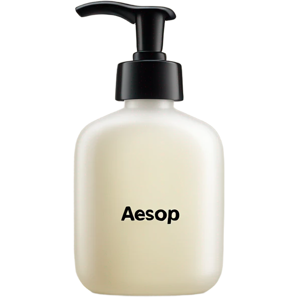 Hand soap container that says Aesop  emoji