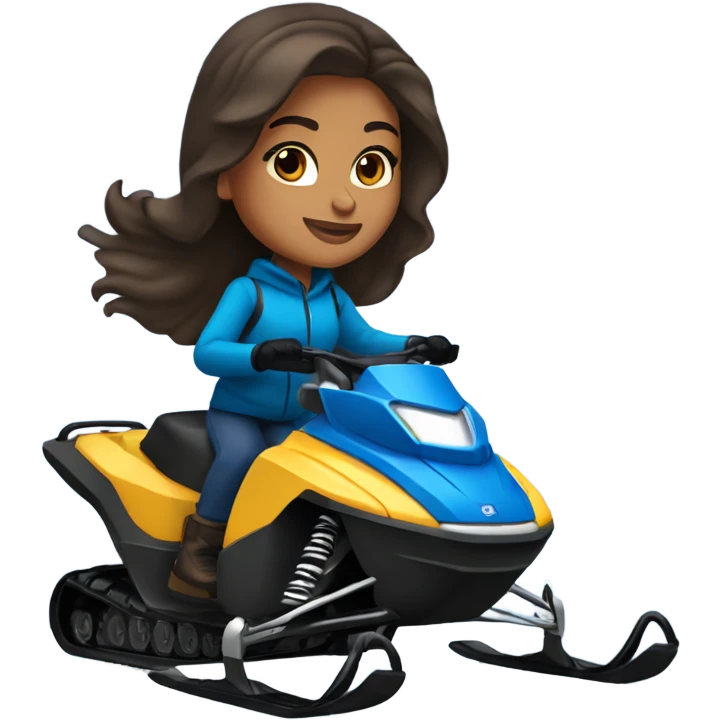 Olive skin toned girl with dark brown hair and blue eyes riding a snow mobile emoji
