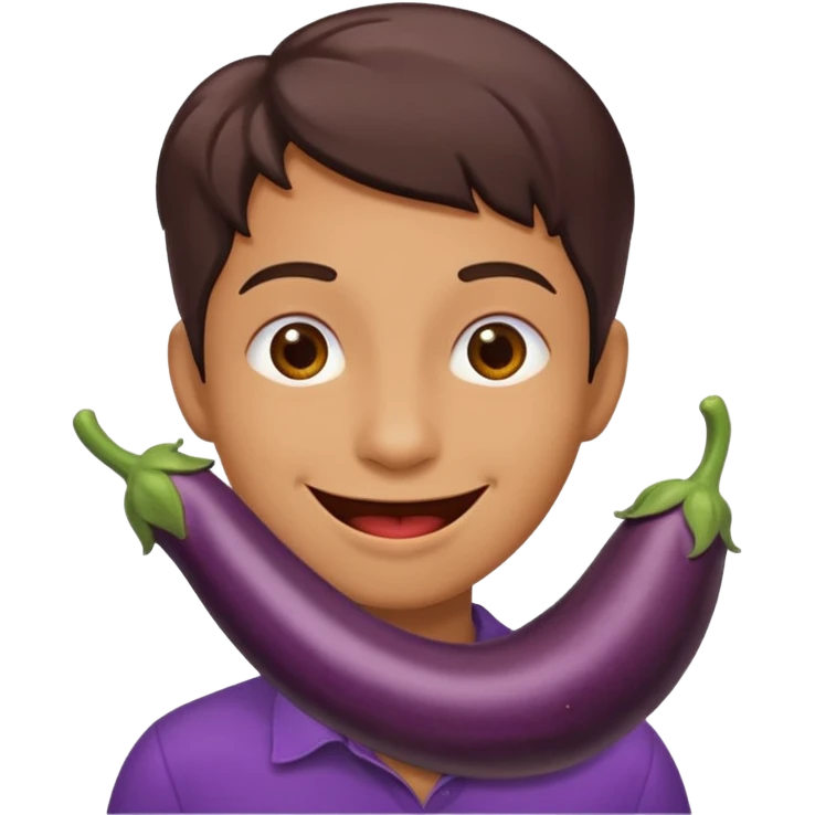 smiley qui se mord les levre avec une aubergine dans les main emoji