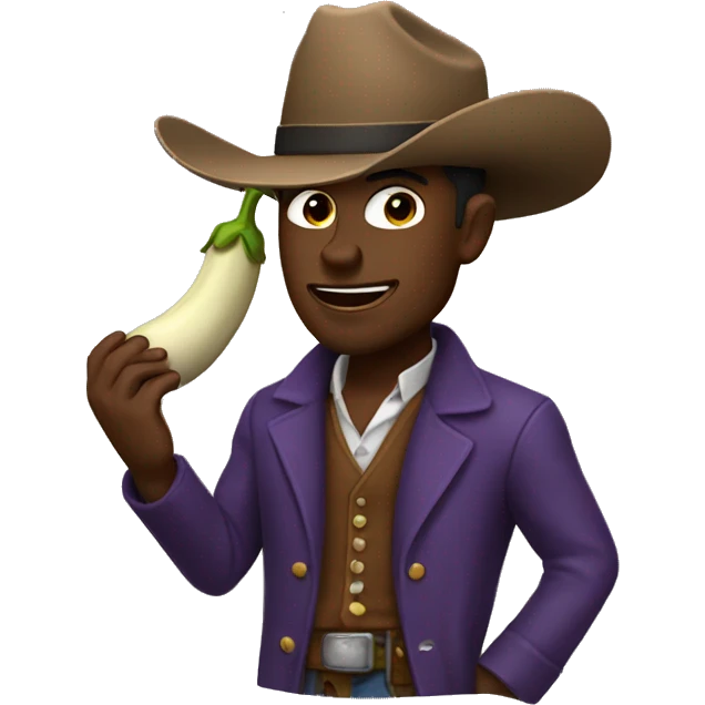 Cowboy eating eggplant and trenchcoat emoji