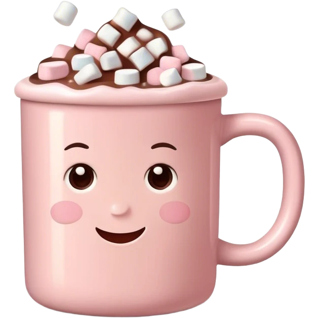 Light Pink mug of hot chocolate with marshmallows  emoji