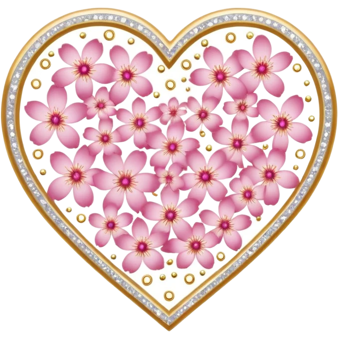 heart surrounded by sakura petals and very prominent gold and silver sparkles emoji