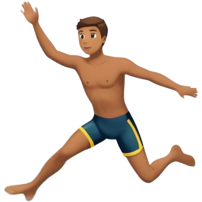 The background features rugged cliffs, clear blue water, and a bright sky, emphasizing the excitement and danger of the sport with a sense of freedom and adventure. A diver mid-air, plunging from a high cliff into the sparkling ocean below.  emoji