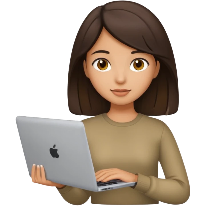 Chica morena con un ordenador en la mano  emoji