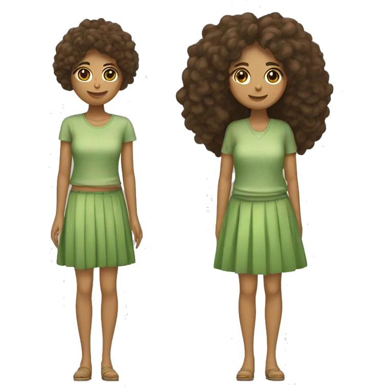 Chica pelo rizado largo color marron claro y flequillo con ropa verde cuerpo completo  emoji