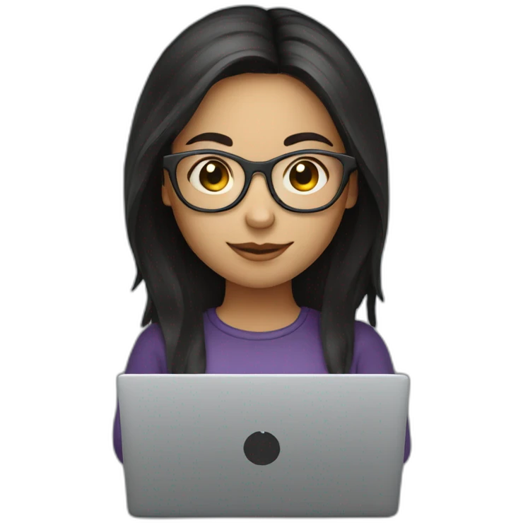 Dark hair girl with optical glasses and laptop emoji