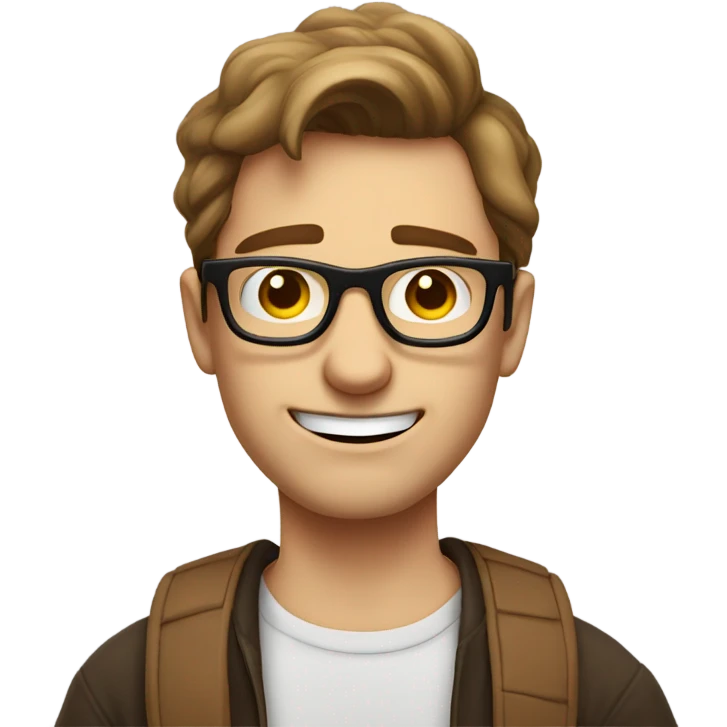A nerdy white guy with brown hair and glasses making a grimacing awkward face  emoji