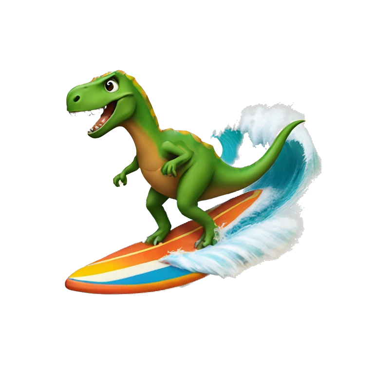 Dinosaur riding a surf board emoji