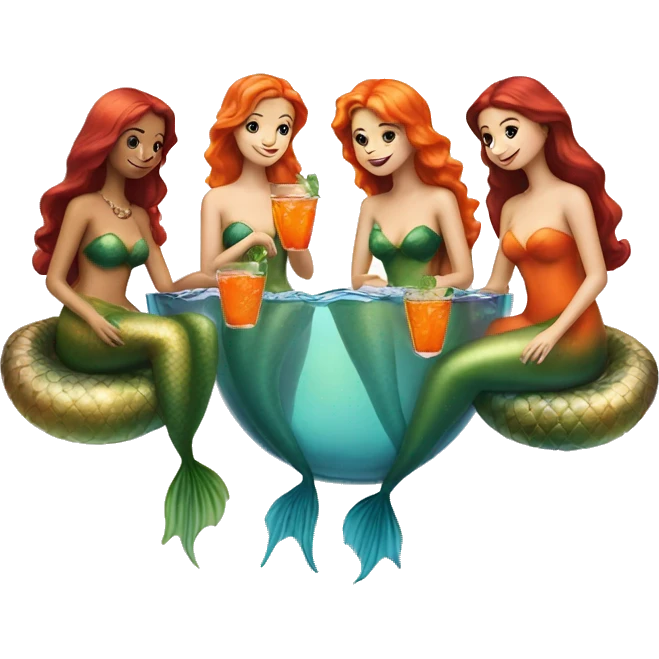 Three beautiful mermaids drinking aperol  emoji