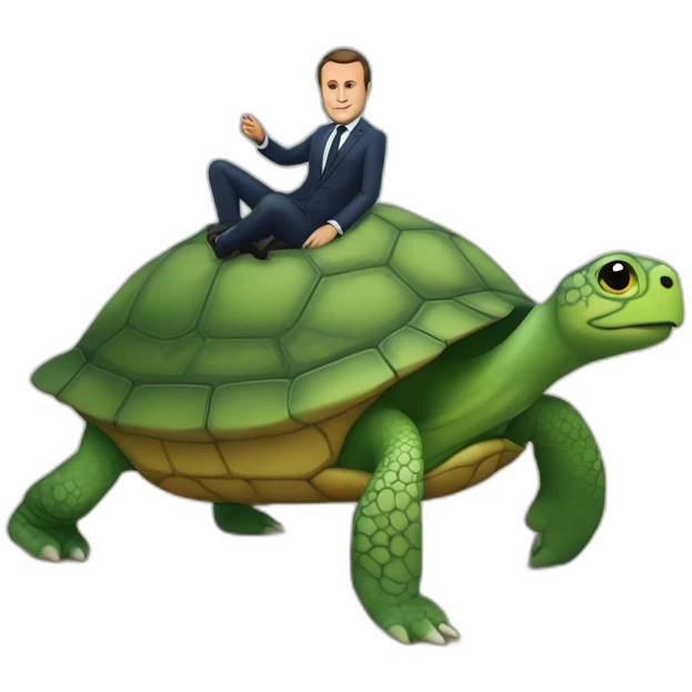 Macron sur une tortue emoji