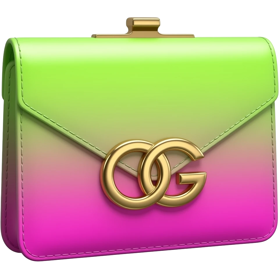 Hyper-realistic neon lime green to dark fuchsia pink ombre, highly detailed dolce and Gabbana cluch bag, isolated 3d render, 8k. No emoji icons, no emoji faces  emoji