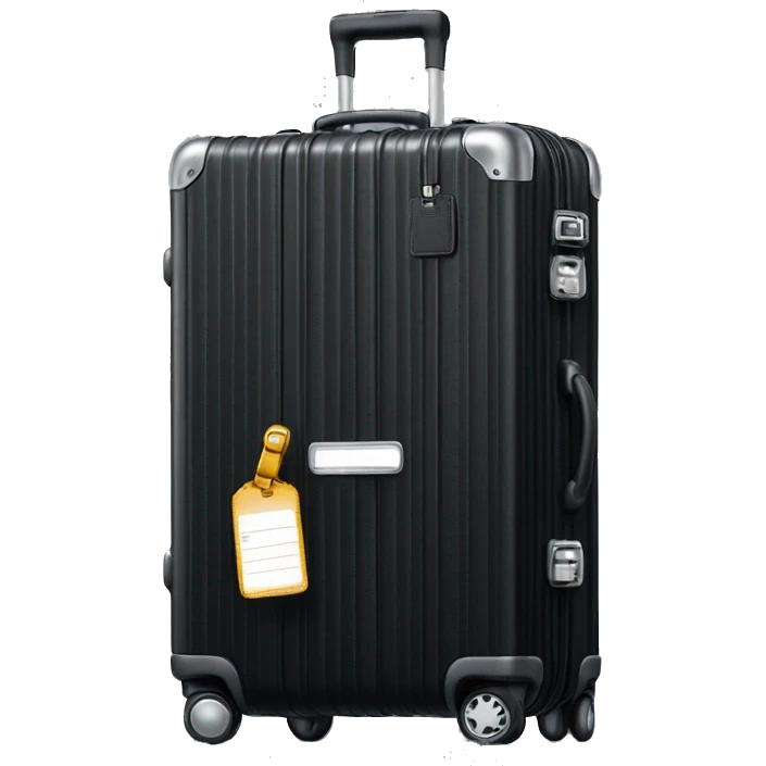 Black rimowa suitcase with luggage tag  emoji