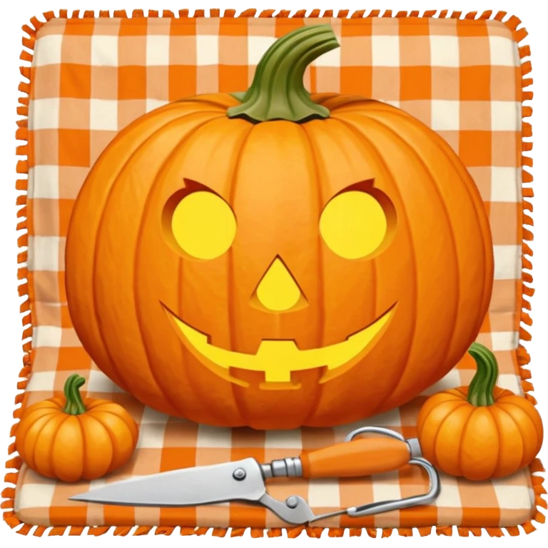 Pumpkin carving on a red gingham blanket  emoji