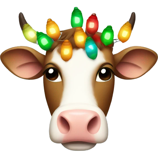 Cow wearing Christmas lights emoji