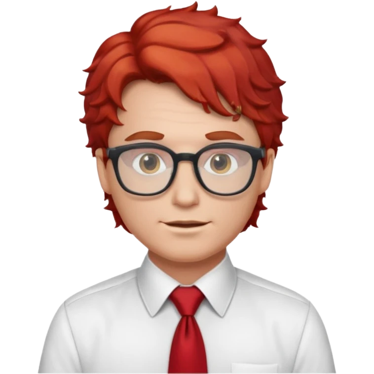 white man in white shirt, having red tie, red wavy hair, wearing glasses emoji