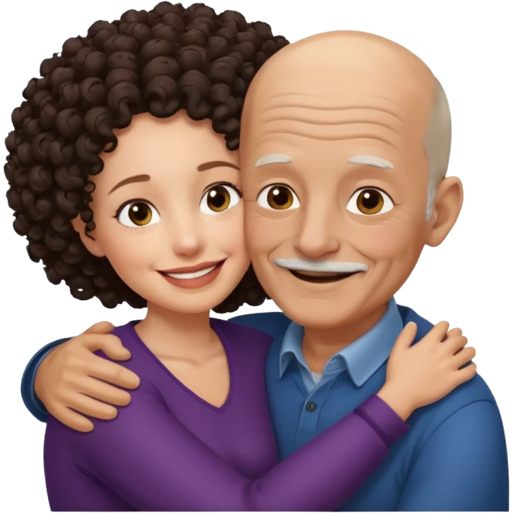  White no hiar Old man hugging dack skin curly hair woman emoji
