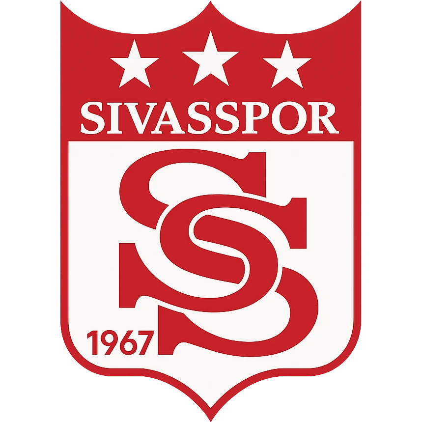 Sivasspor amblemi, kırmızı beyaz renk paleti, üstte yıldızlar, ortada 1967 yazısı, modernize edilmiş emoji