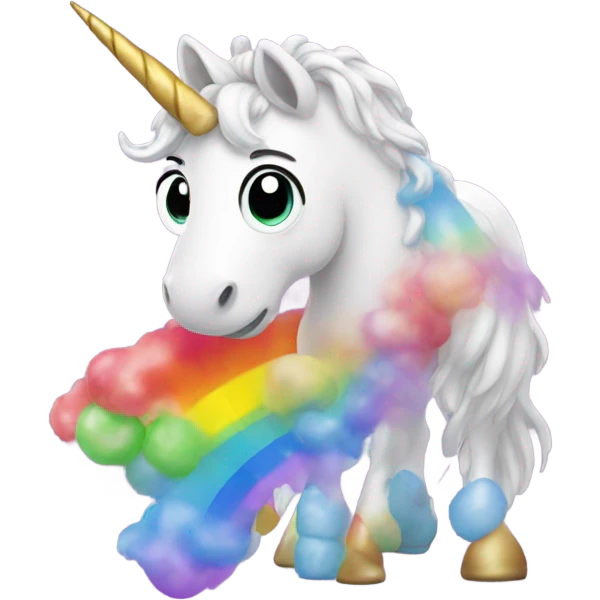 Unicorn making rainbow poop emoji