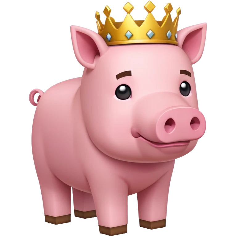 minecraft pig full body pink blocky animal with square head wearing a crown emoji