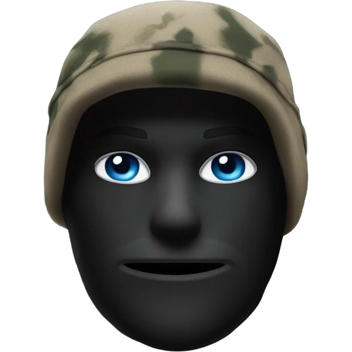 White male, call of duty black mask, camo tactical gear, combat boots, black beanie, blue eyes emoji