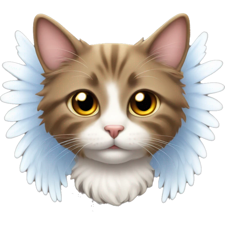 fluffy brown american curl cat with angel wings and a halo emoji