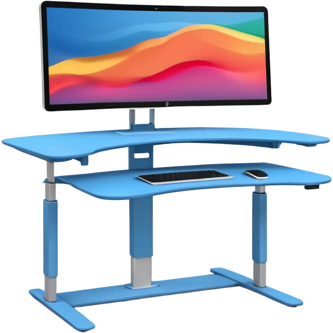 A height-adjustable office desk with a visible central lifting mechanism and a large flat monitor placed on top. The desk should look modern and minimal, symbolizing an ergonomic workstation. Rounded shapes, flat bright colors, consistent with standard emoji design. emoji
