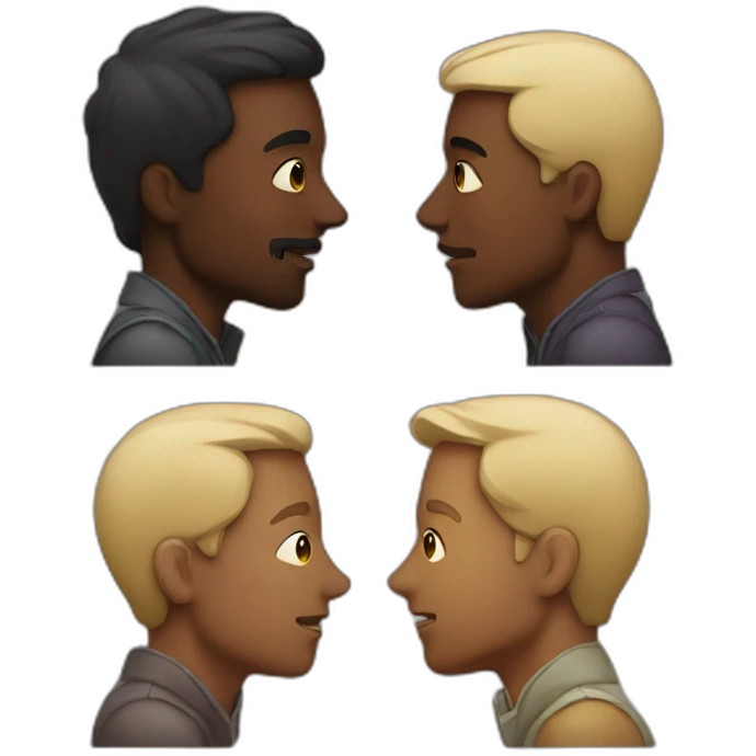 Man kissing different race man emoji