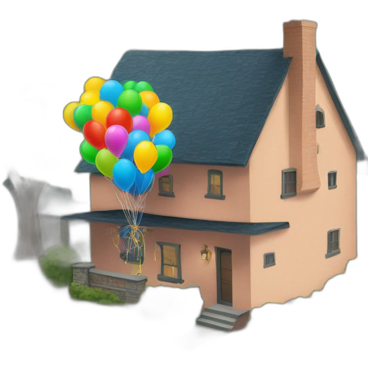 house carried by balloons through the chimney emoji