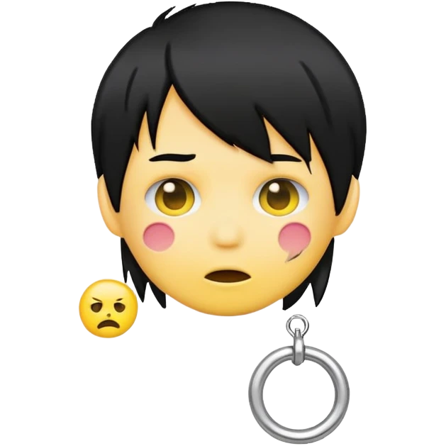 Make be a yellow face emoji being emo so the black hair cut and the ring piercing in the mouth emoji