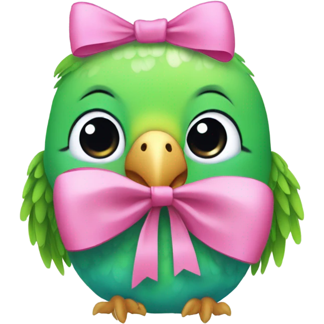 Parakeet wearing a big pink bow emoji