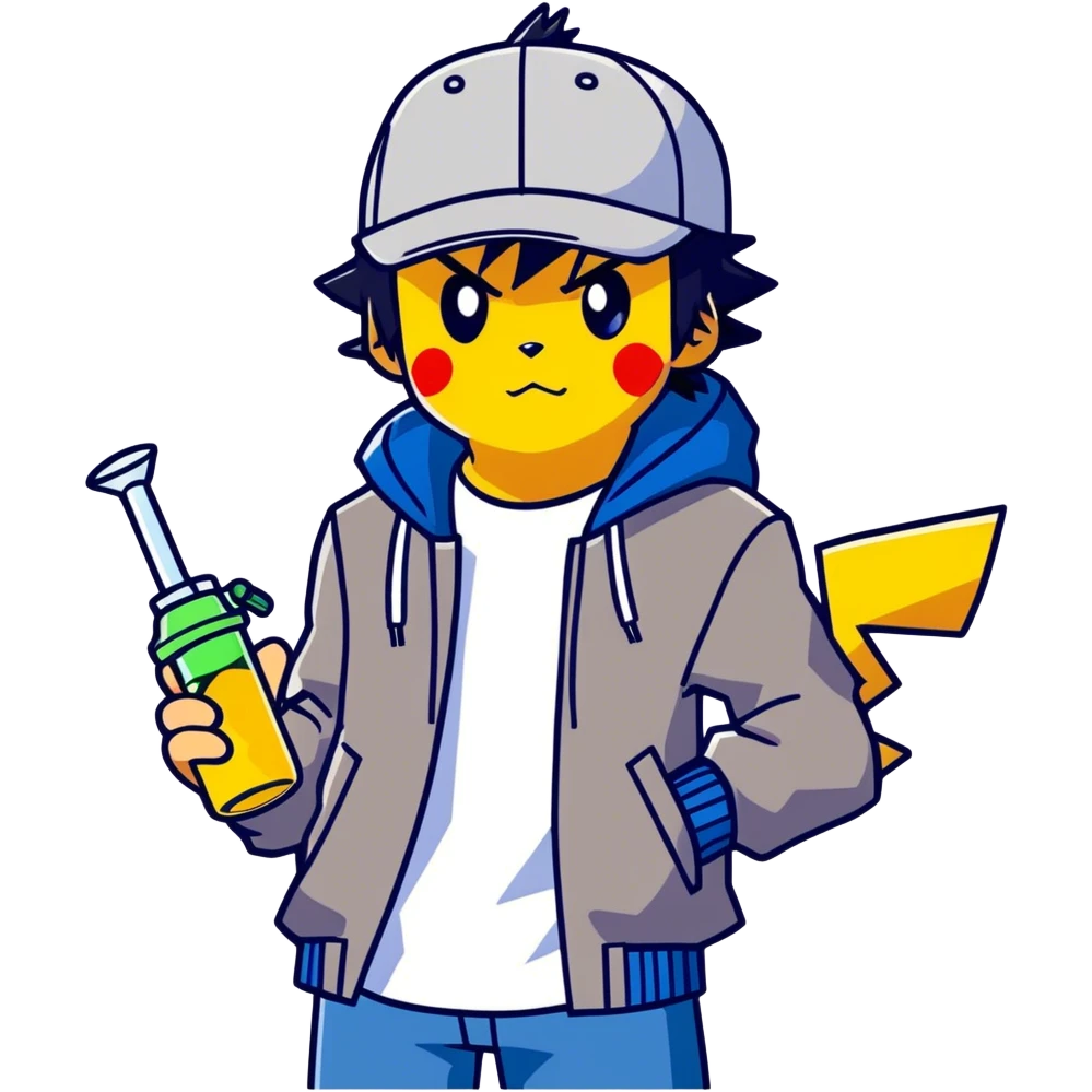 21 yo Handsome Ash Ketchum using a bong with picachu emoji