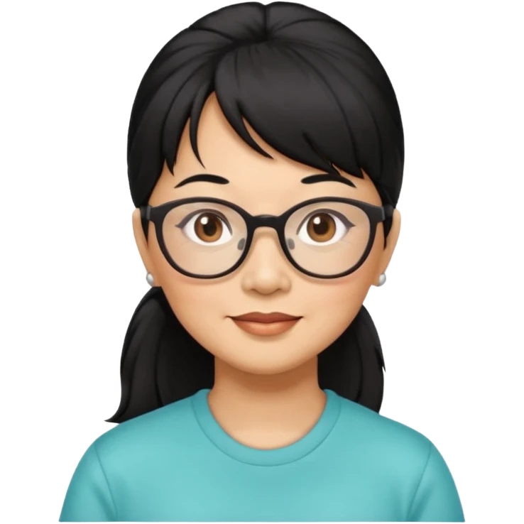 filipino woman black hair in one pony tail with straight bangs and big glasses, 60 yr old

 emoji
