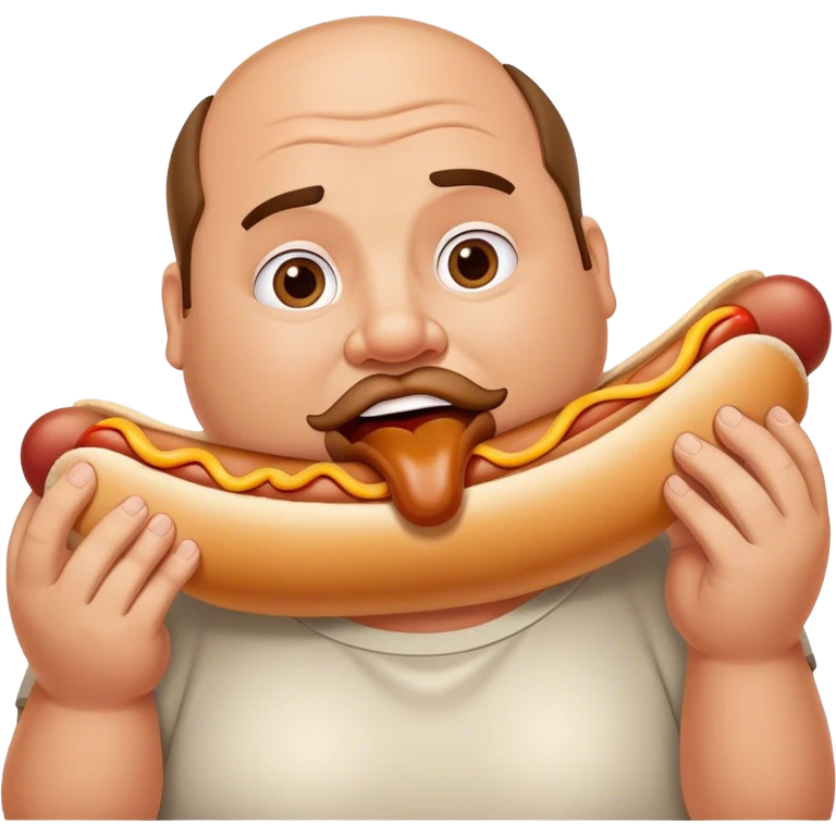 Fat man stuffing hotdog in mouth emoji