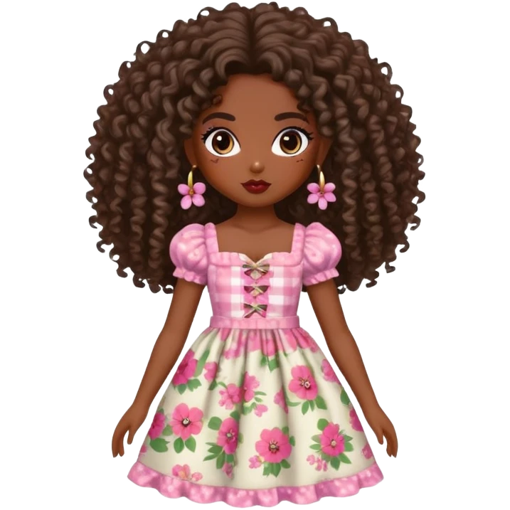 pretty bratz baddie, dark skin, curly hair, cottagecore style emoji