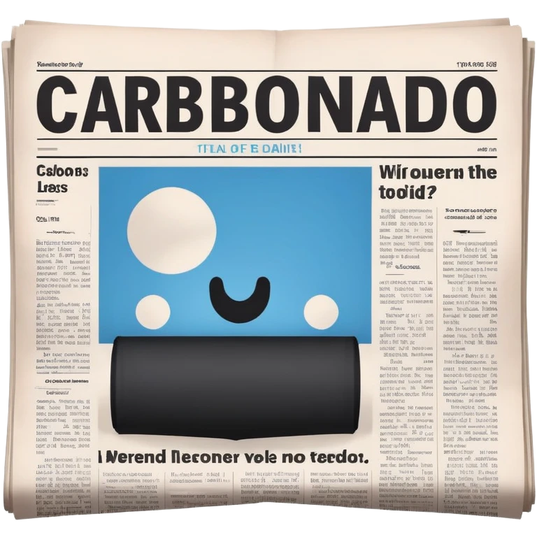 a large newspaper open in front of The newspaper has the title “Carbonado” in bold letters The background is minimaliste  emoji