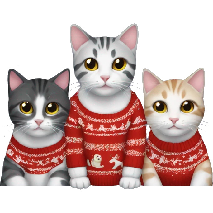 four cats wearing Christmas sweaters emoji