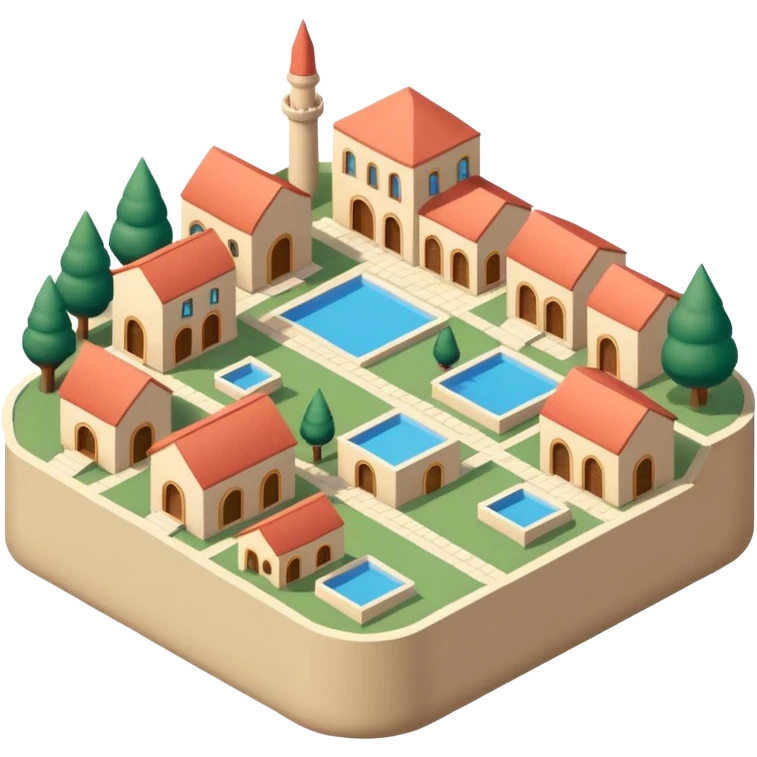 little city and many, small, ordinary, simple, home, Iranian-style, 1980, isometric emoji