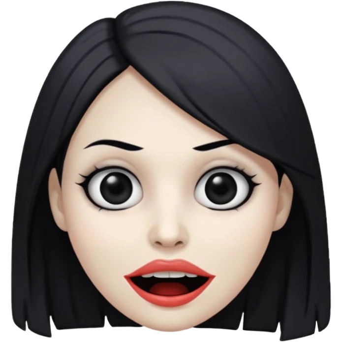 woman with gray skin and black hair and a creepy face with white eyes and hollow mouth emoji