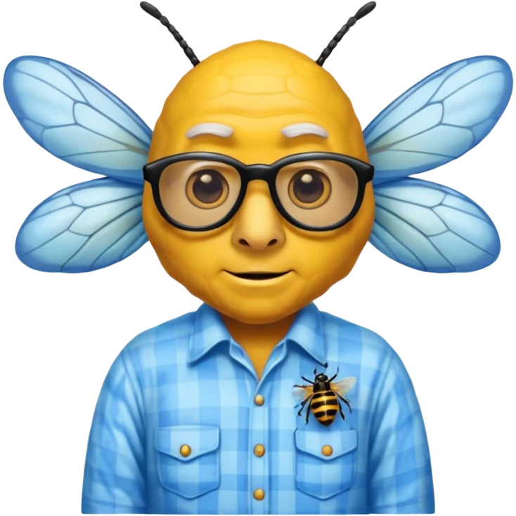 una abeja con cabeza de un señor canoso viejo, robusto yhumano, el cuerpo de la abeja dejalo sin cambiar emoji