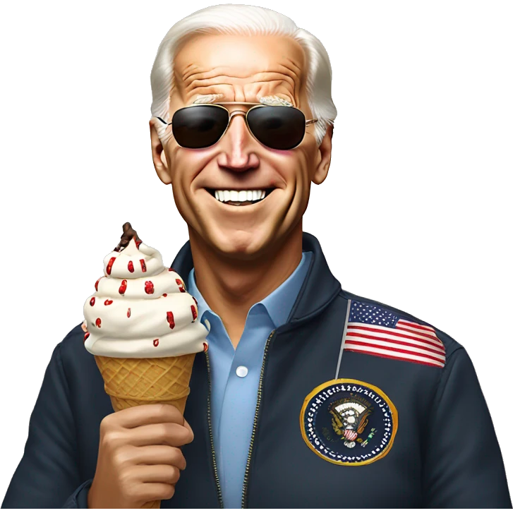 Joe Biden in aviator sunglasses eating ice cream emoji
