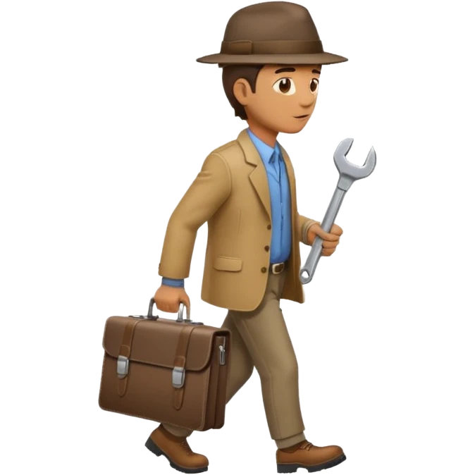 side profile of man walking with wrench in one hand and briefcase in the other emoji
