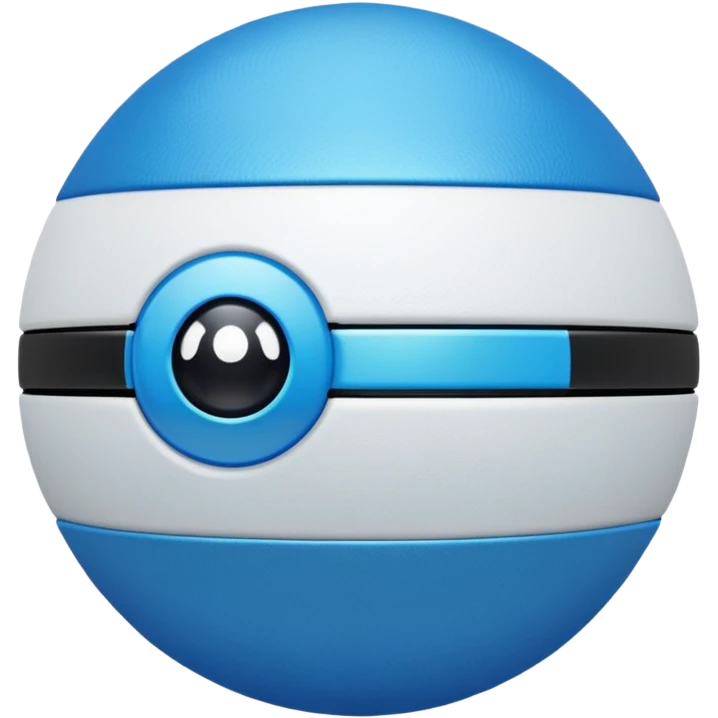 blue pokeball emoji, top half is a more saturated blue, bottom half is white, black stripe, with a white sheen, with a pearlescent finish, with a fabric effect emoji