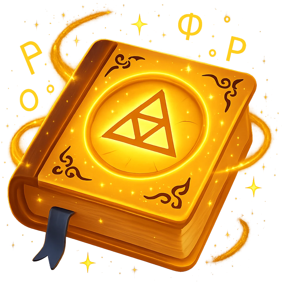 Make the mystic yellow book even more mystical in the style of apple emojis. Add a glowing magical aura, floating runes, swirling sparkles, and mysterious energy around the book. Keep no background. emoji