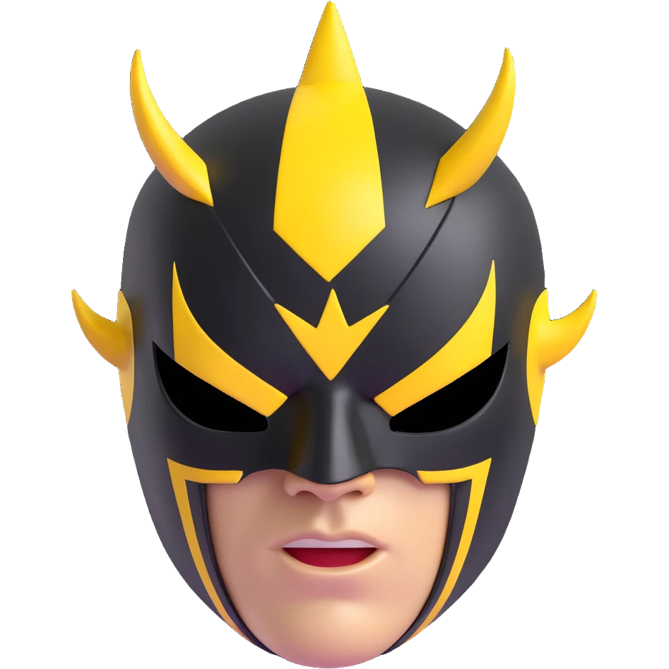black and yellow luchador mask with lightning bolt design emoji