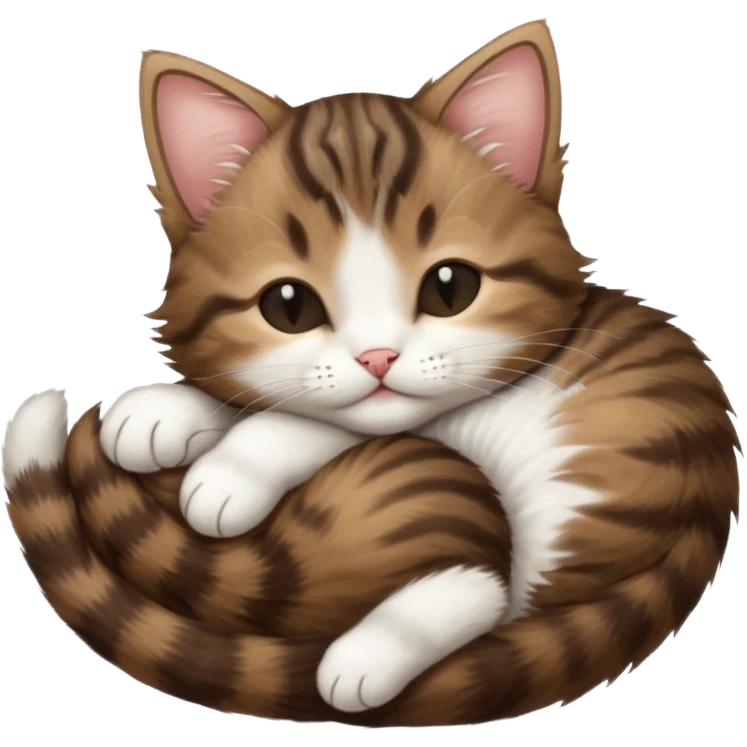 dark brown tabby and white kitten upside down sleeping emoji
