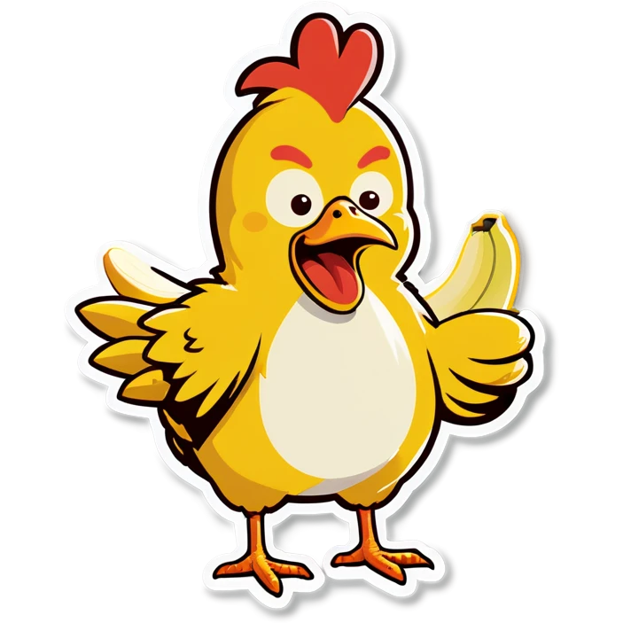 Chicken getting a stomachache from eating a banana emoji