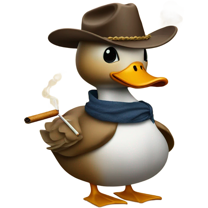 Duck wearing a cowboy hat smoking a cigarette  emoji